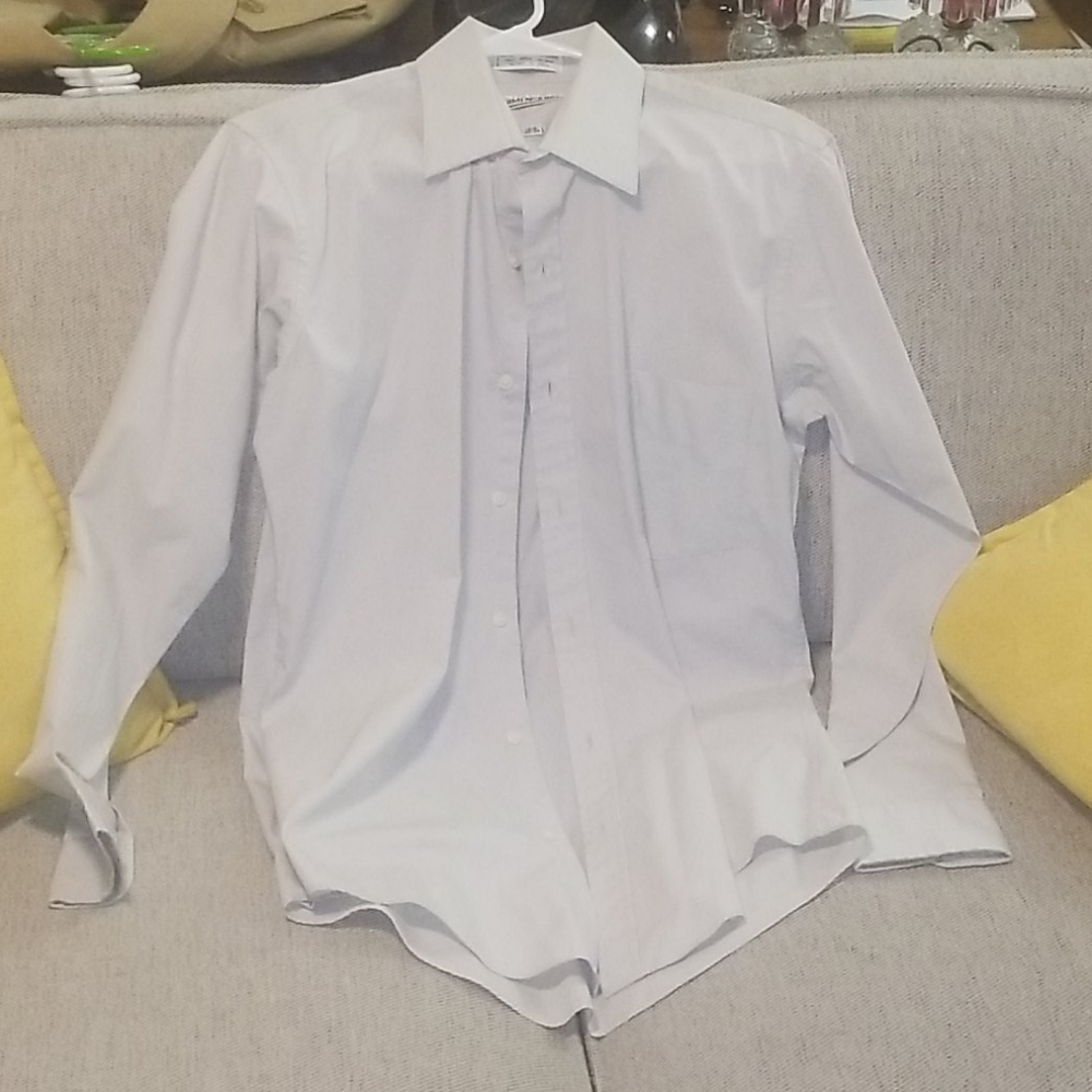 Men's light grey collard shirt.